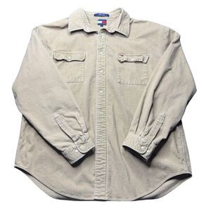 Vintage Tommy Hilfiger Corduroy Tan Button Long Sleeve Short Mens XL 2000 Preppy